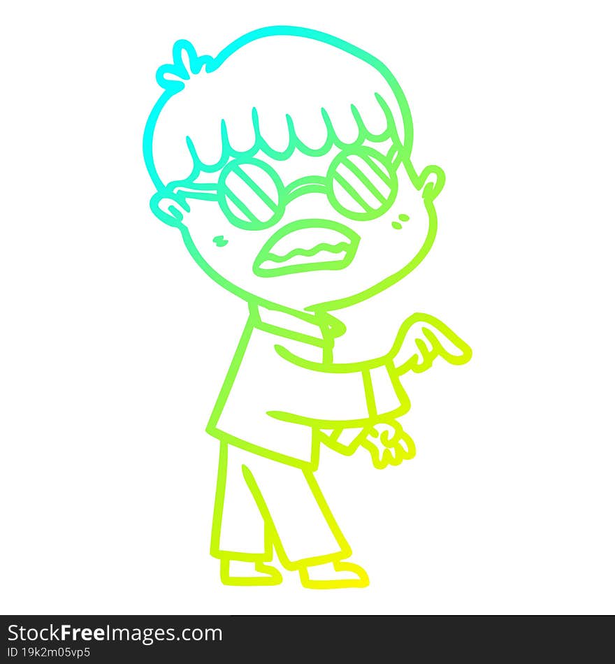 Cold Gradient Line Drawing Cartoon Boy Wearing Spectacles