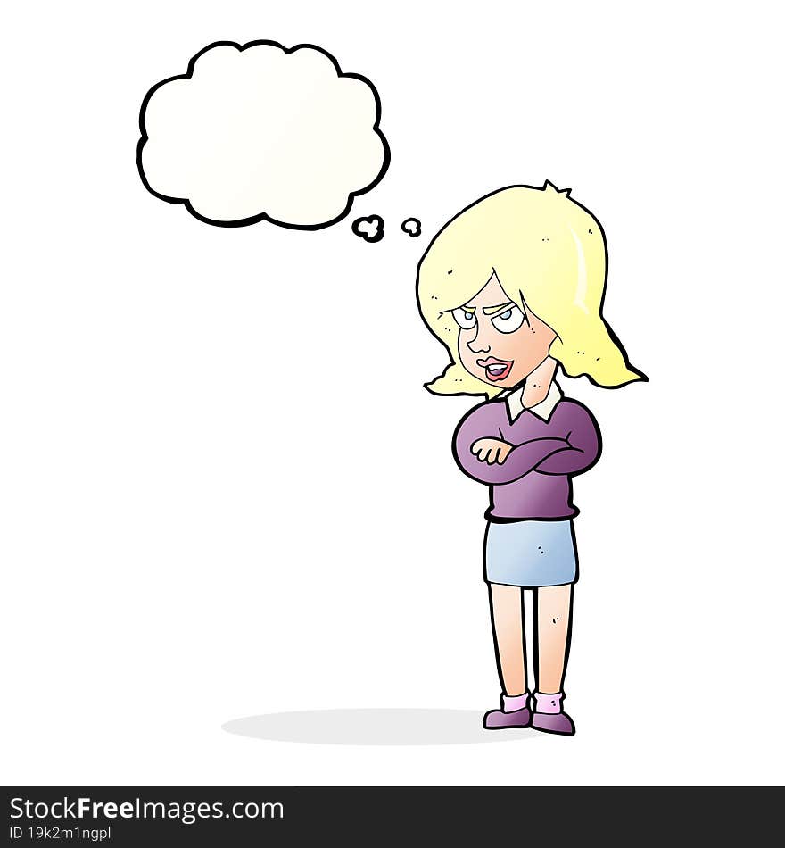 cartoon angry woman with thought bubble