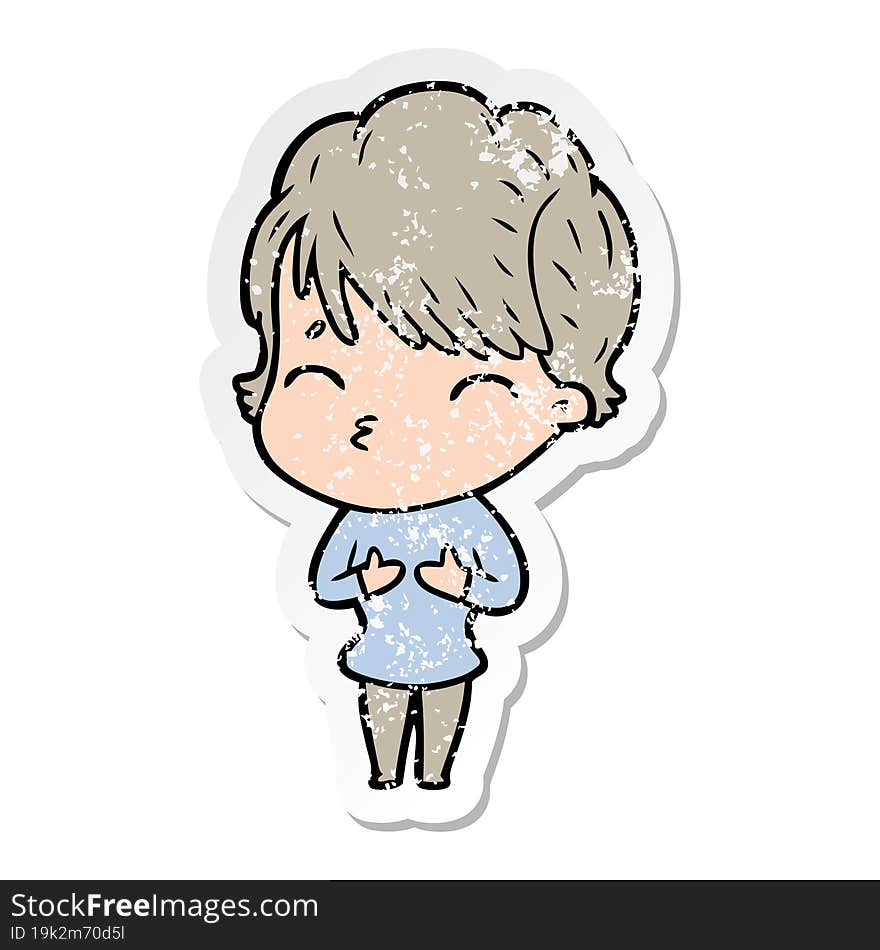 Distressed Sticker Of A Cartoon Woman Thinking