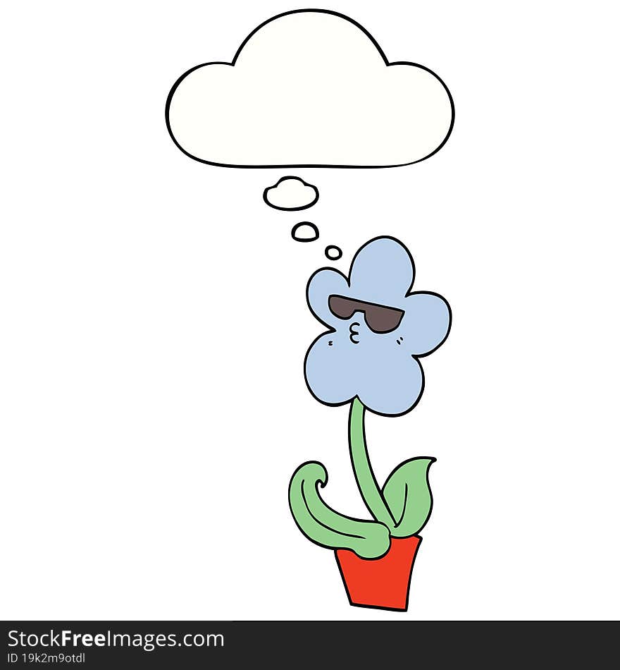 cool cartoon flower and thought bubble