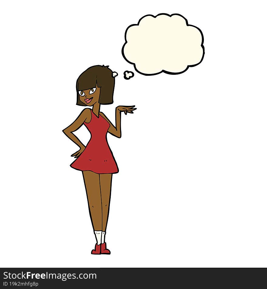 cartoon pretty woman with thought bubble