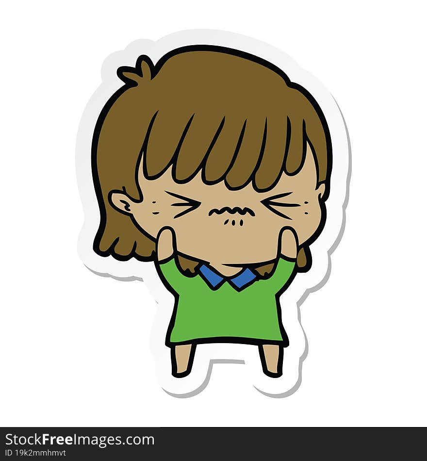 sticker of a annoyed cartoon girl