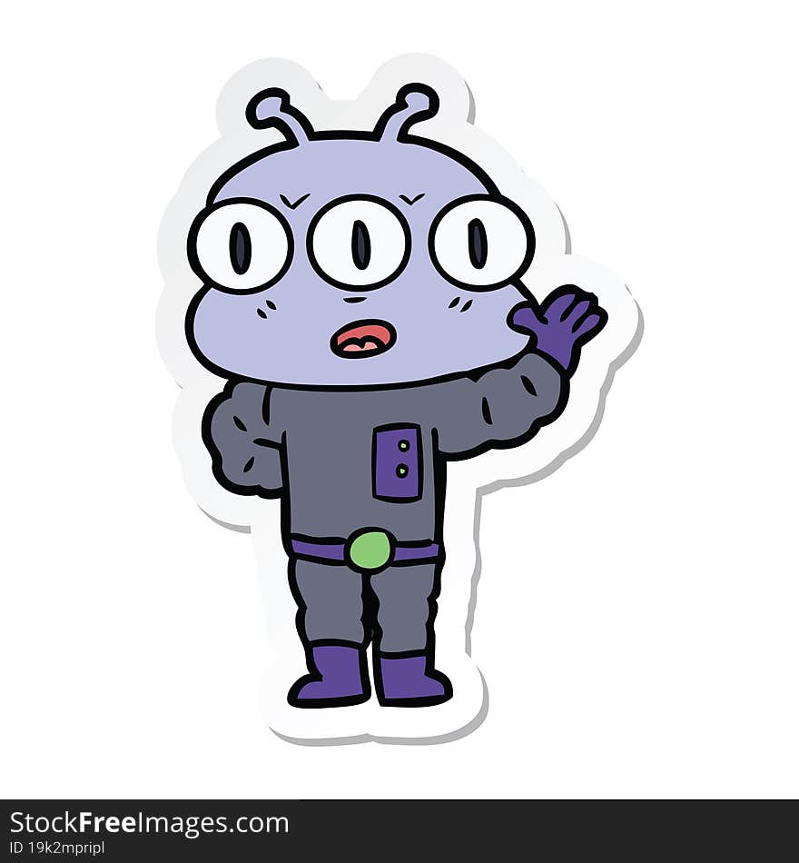 Sticker Of A Cartoon Three Eyed Alien