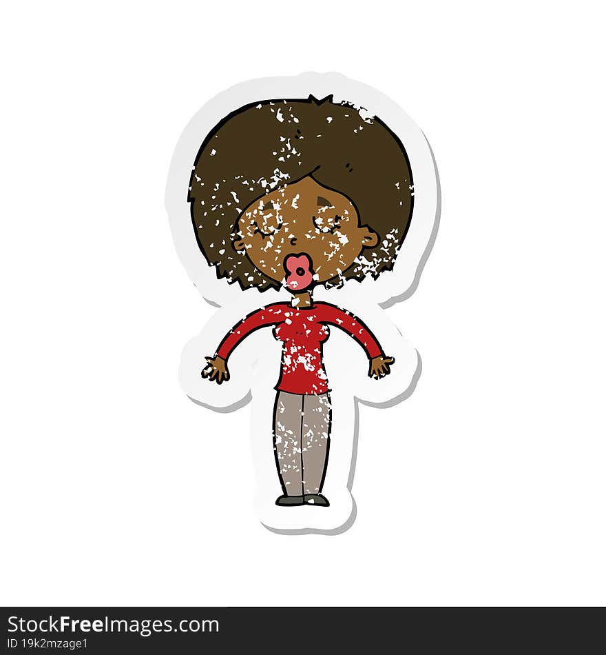 Retro Distressed Sticker Of A Cartoon Woman With Closed Eyes