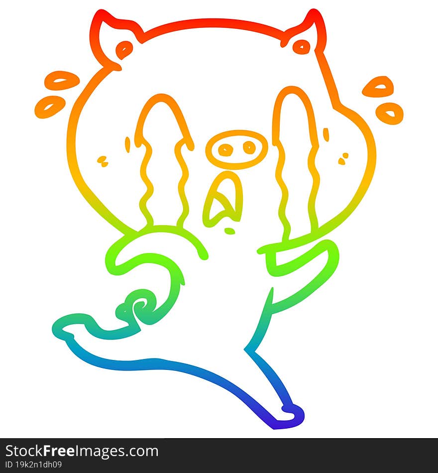 rainbow gradient line drawing crying pig cartoon