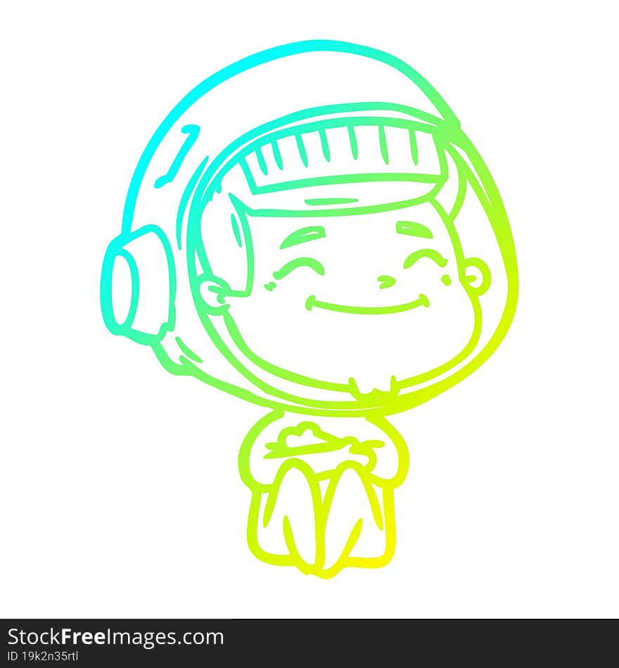 Cold Gradient Line Drawing Happy Cartoon Astronaut