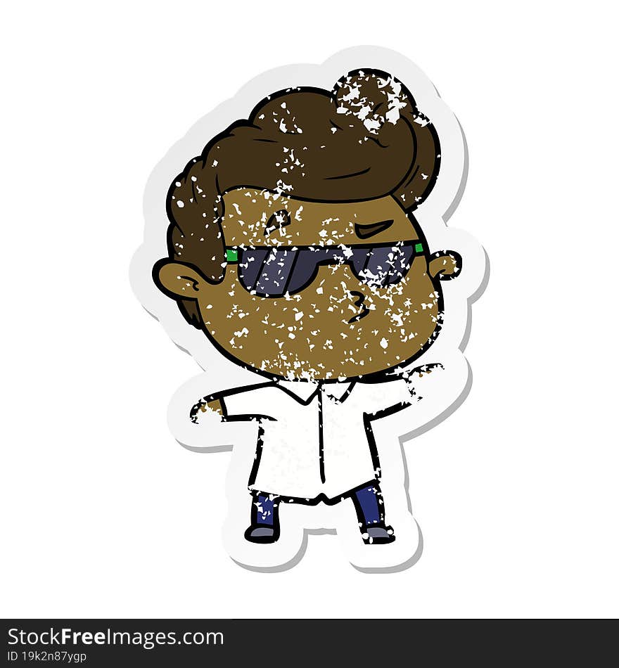 distressed sticker of a cartoon cool guy