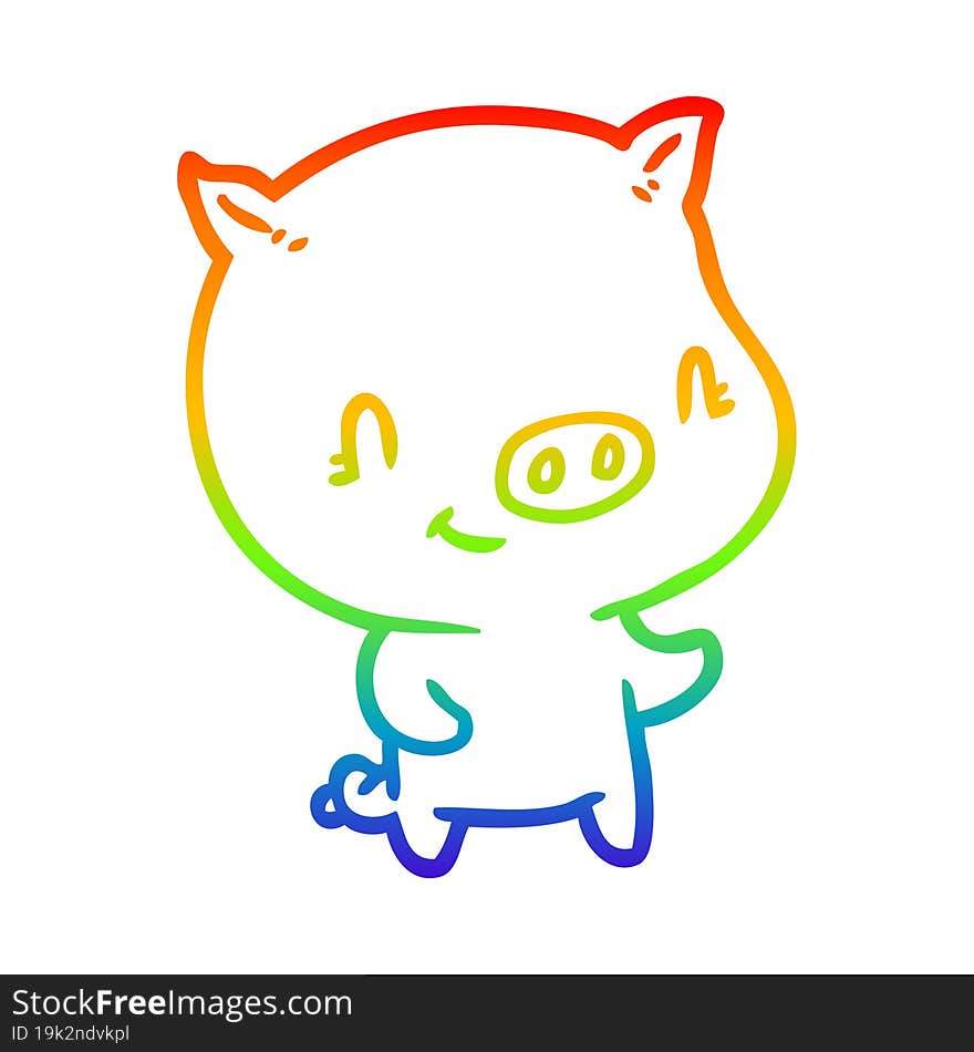 Rainbow Gradient Line Drawing Cute Cartoon Pig