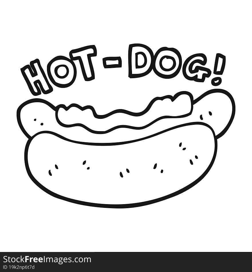 black and white cartoon hotdog