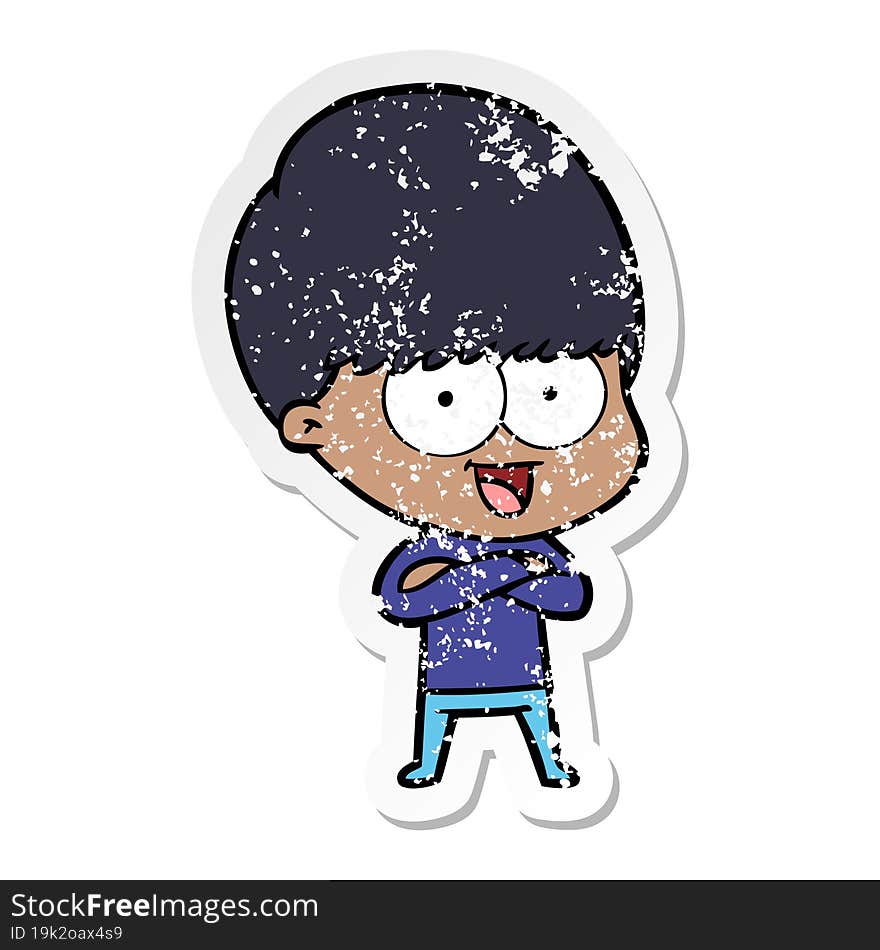 Distressed Sticker Of A Happy Cartoon Boy