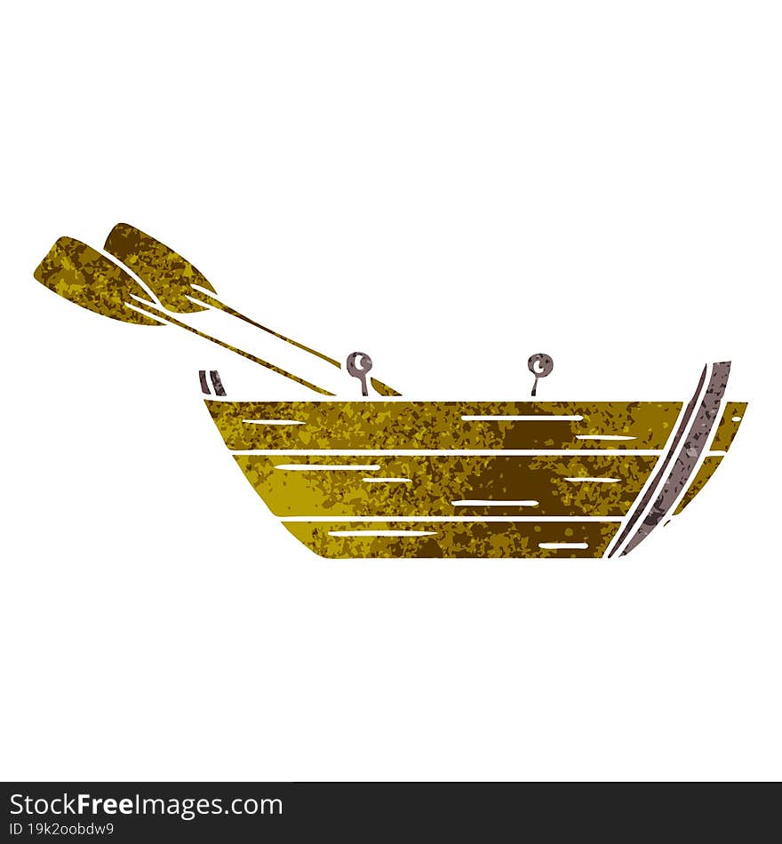 retro cartoon doodle of a wooden row boat