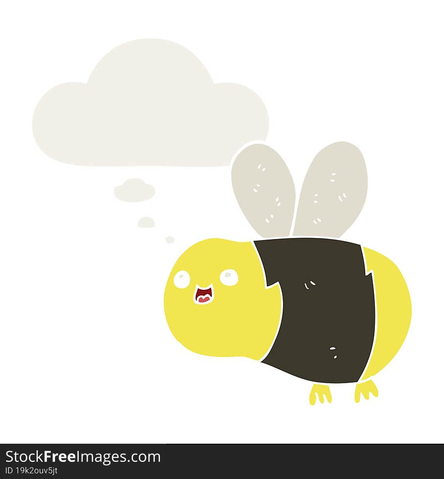 cartoon bee with thought bubble in retro style