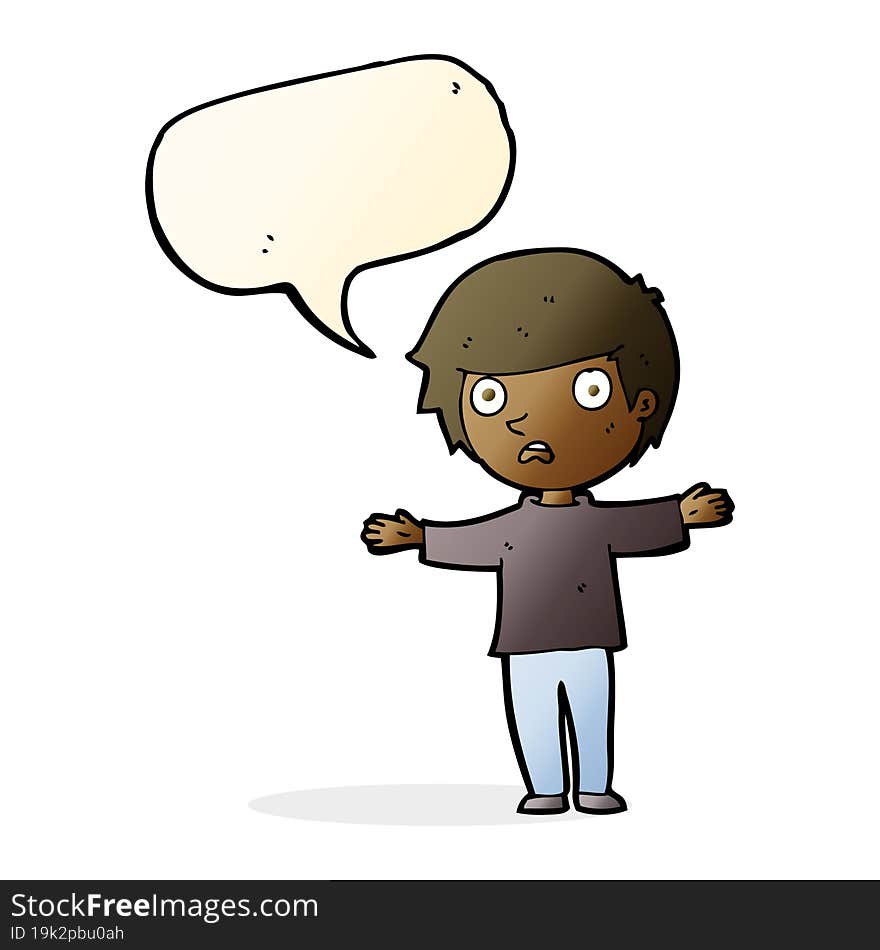 Cartoon Worried Boy With Speech Bubble