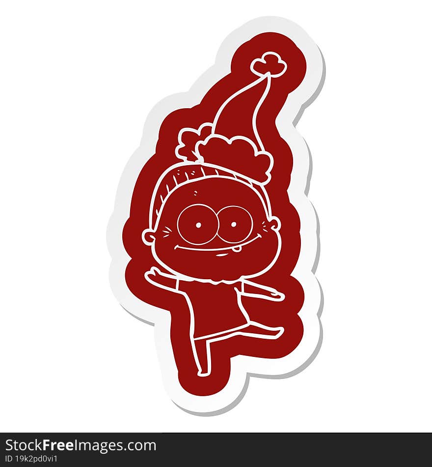 cartoon  sticker of a happy old woman wearing santa hat