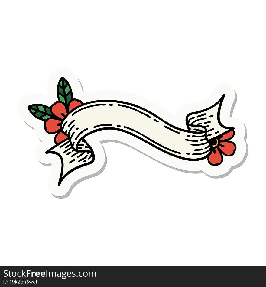 sticker of tattoo in traditional style of a banner and flowers. sticker of tattoo in traditional style of a banner and flowers