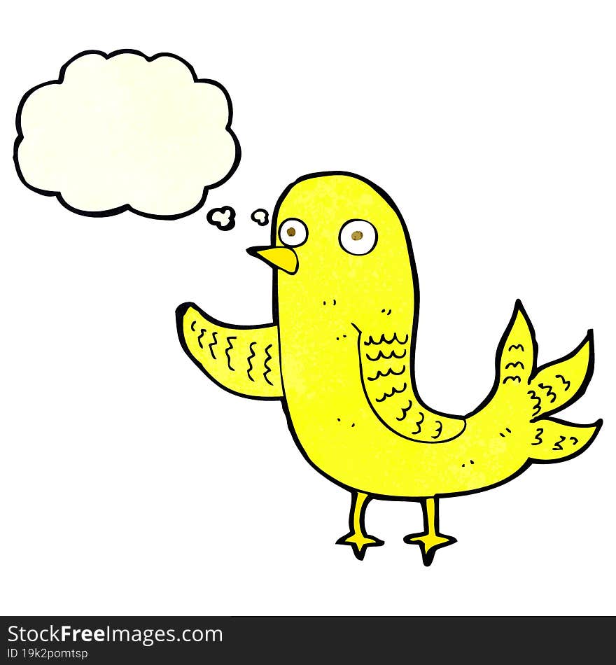 cartoon waving bird  with thought bubble