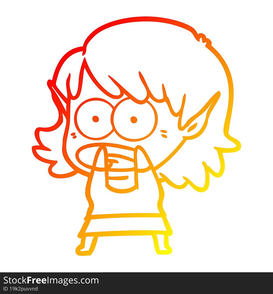 warm gradient line drawing cartoon shocked elf girl