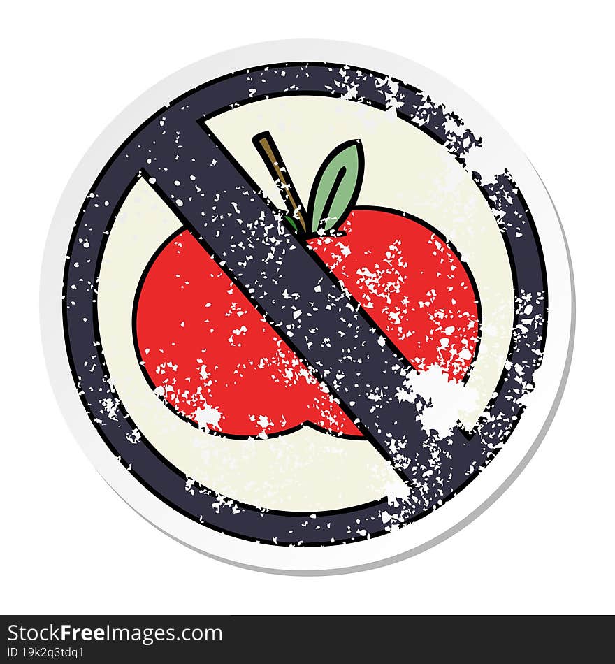 distressed sticker of a cute cartoon no food allowed sign