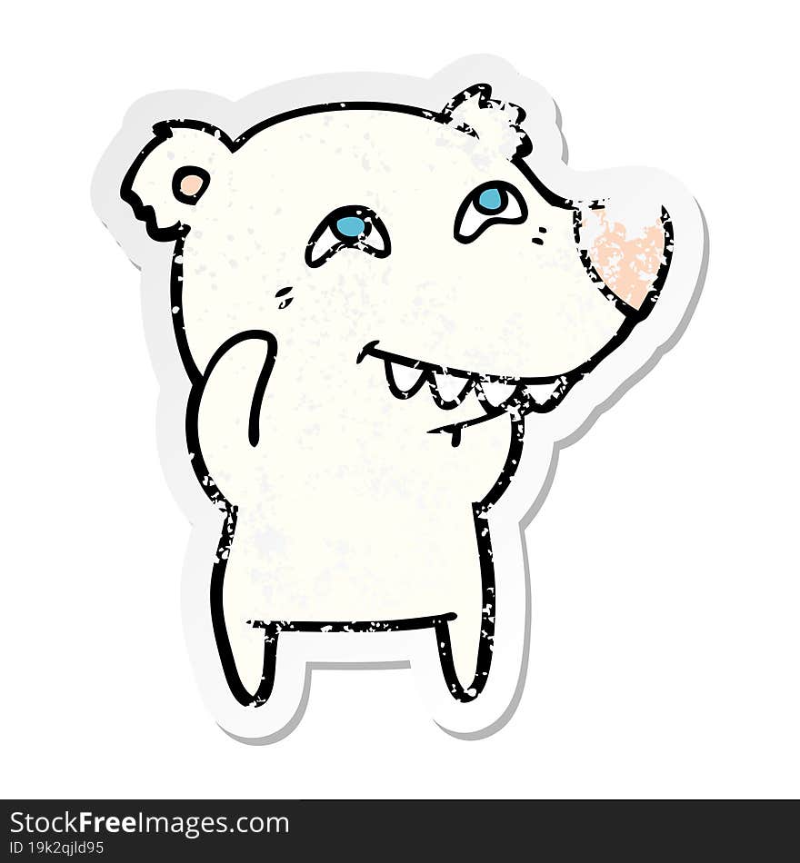 Distressed Sticker Of A Cartoon Polar Bear Showing Teeth