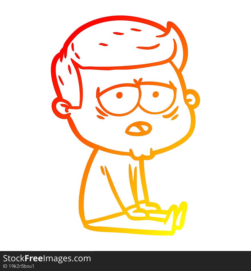 warm gradient line drawing of a cartoon tired man