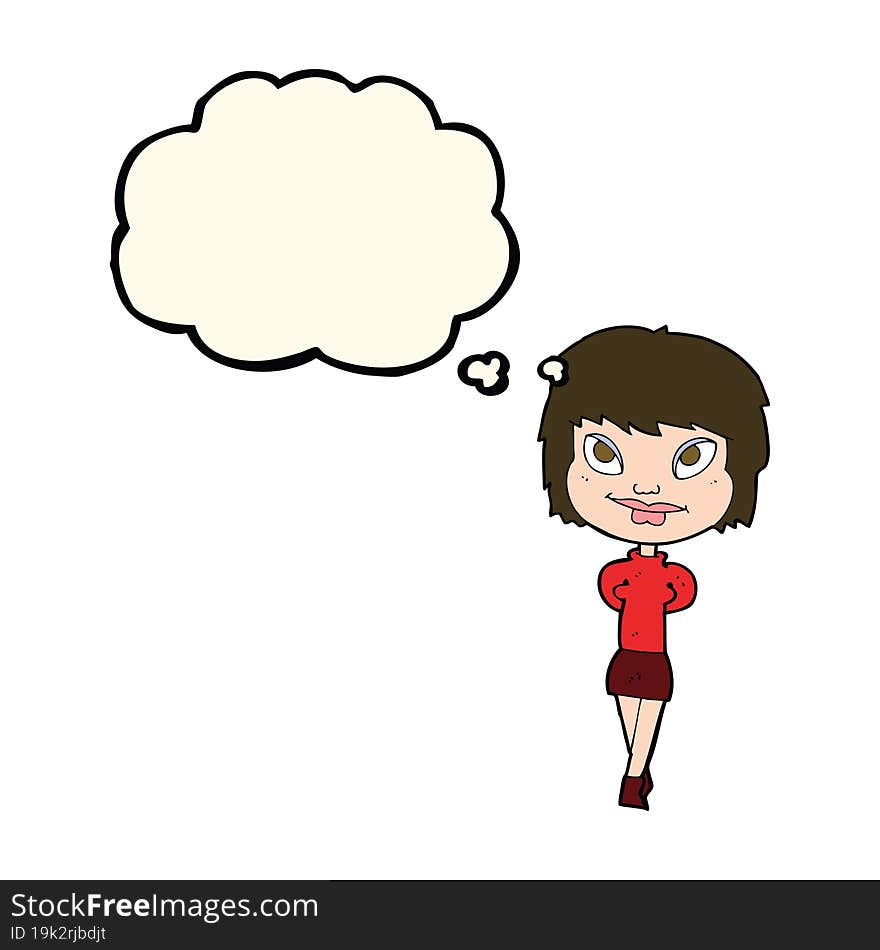 Cartoon Happy Woman With Thought Bubble