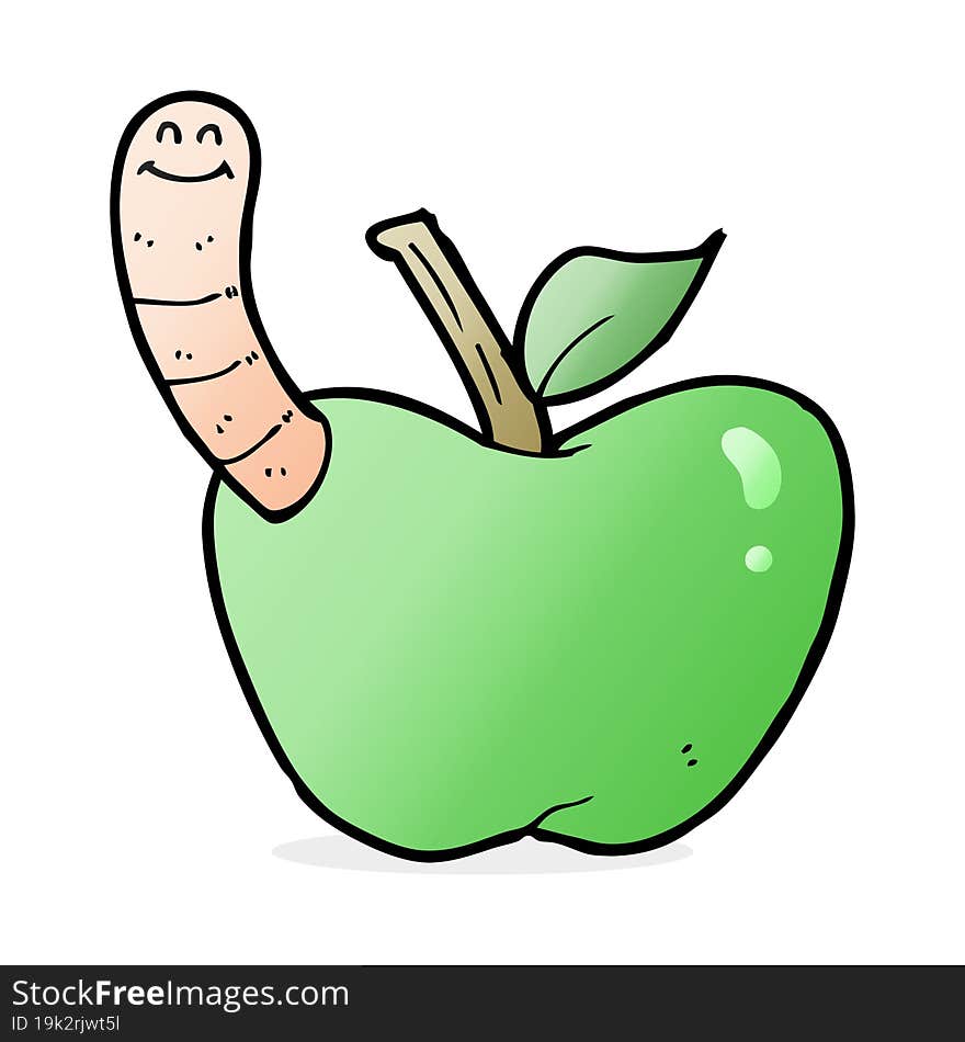 cartoon apple with worm