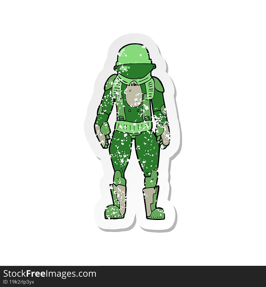 retro distressed sticker of a cartoon astronaut