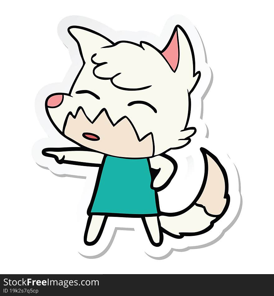 Sticker Of A Cartoon Fox In Dress Pointing