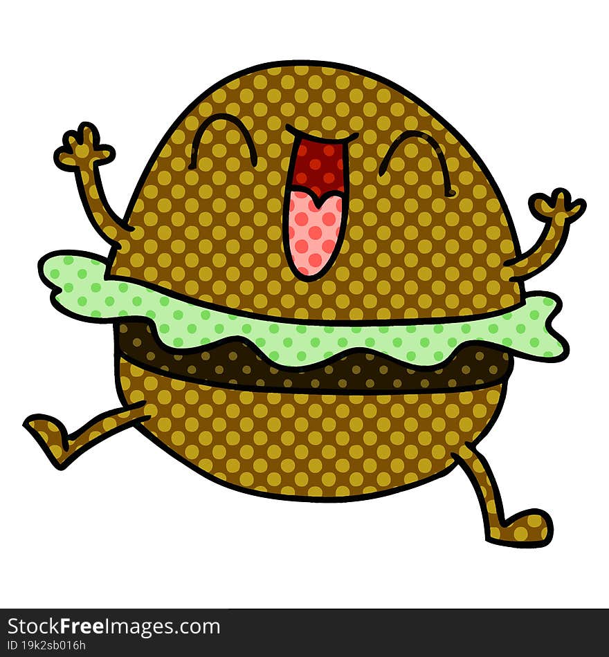 quirky comic book style cartoon happy burger