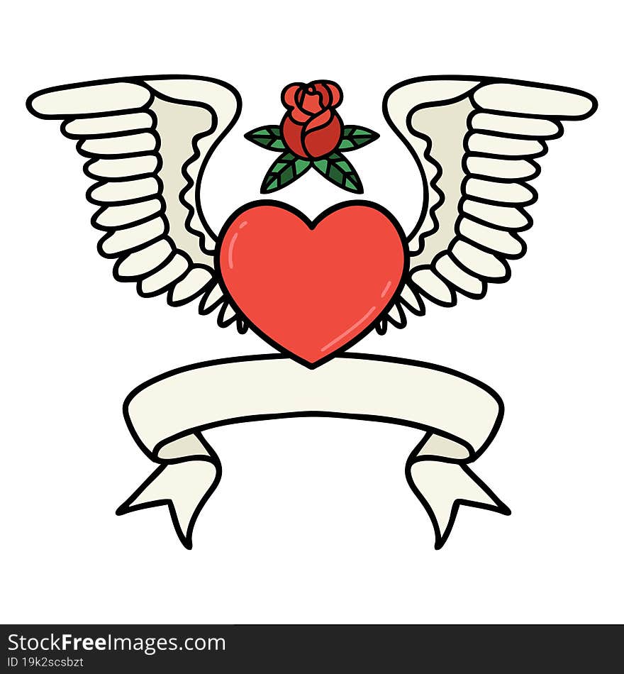 tattoo with banner of a heart with wings