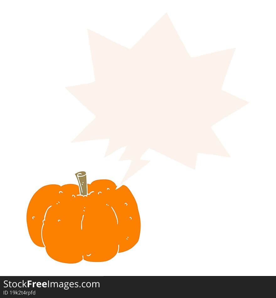 cartoon pumpkin with speech bubble in retro style