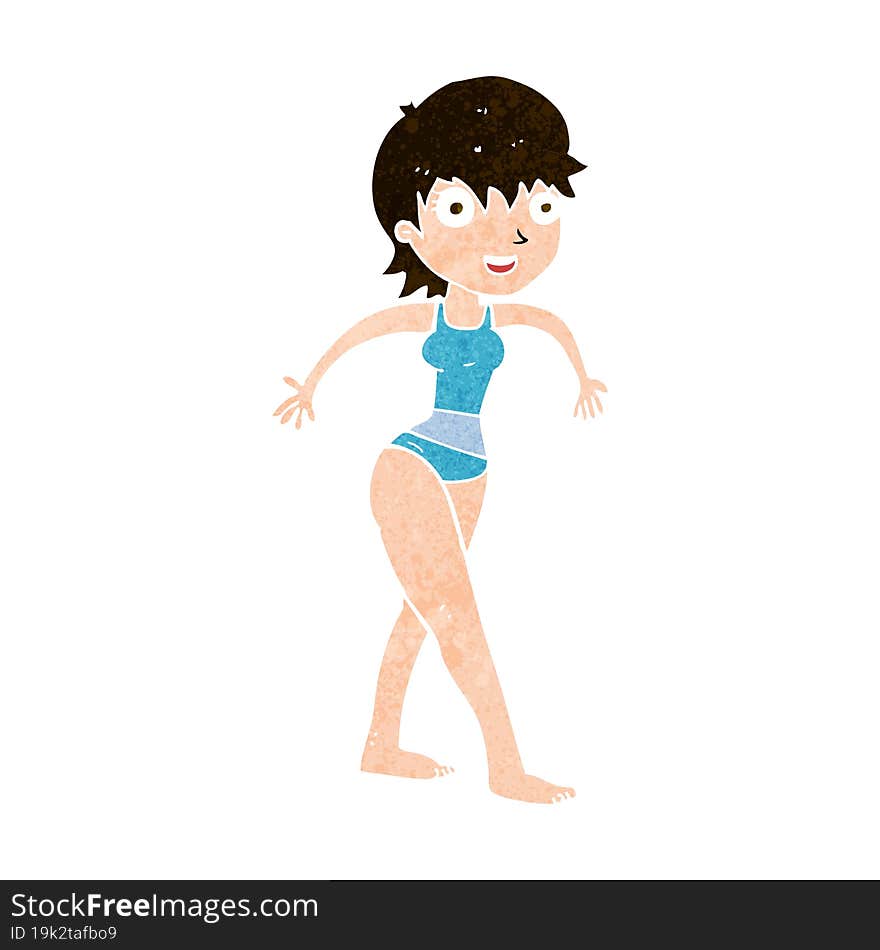 Cartoon Happy Woman In Swimming Costume