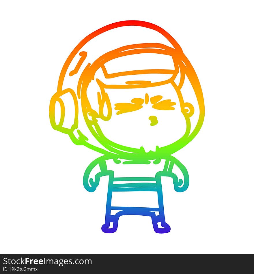 rainbow gradient line drawing cartoon stressed astronaut