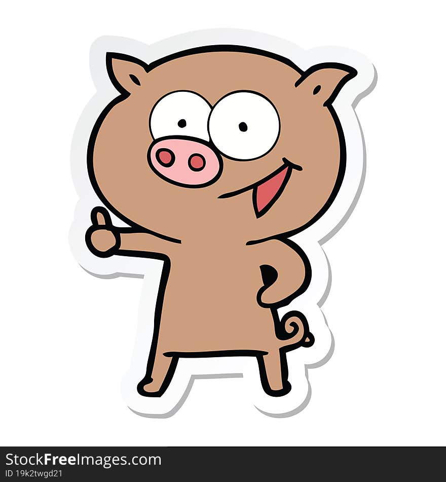 sticker of a cheerful pig cartoon