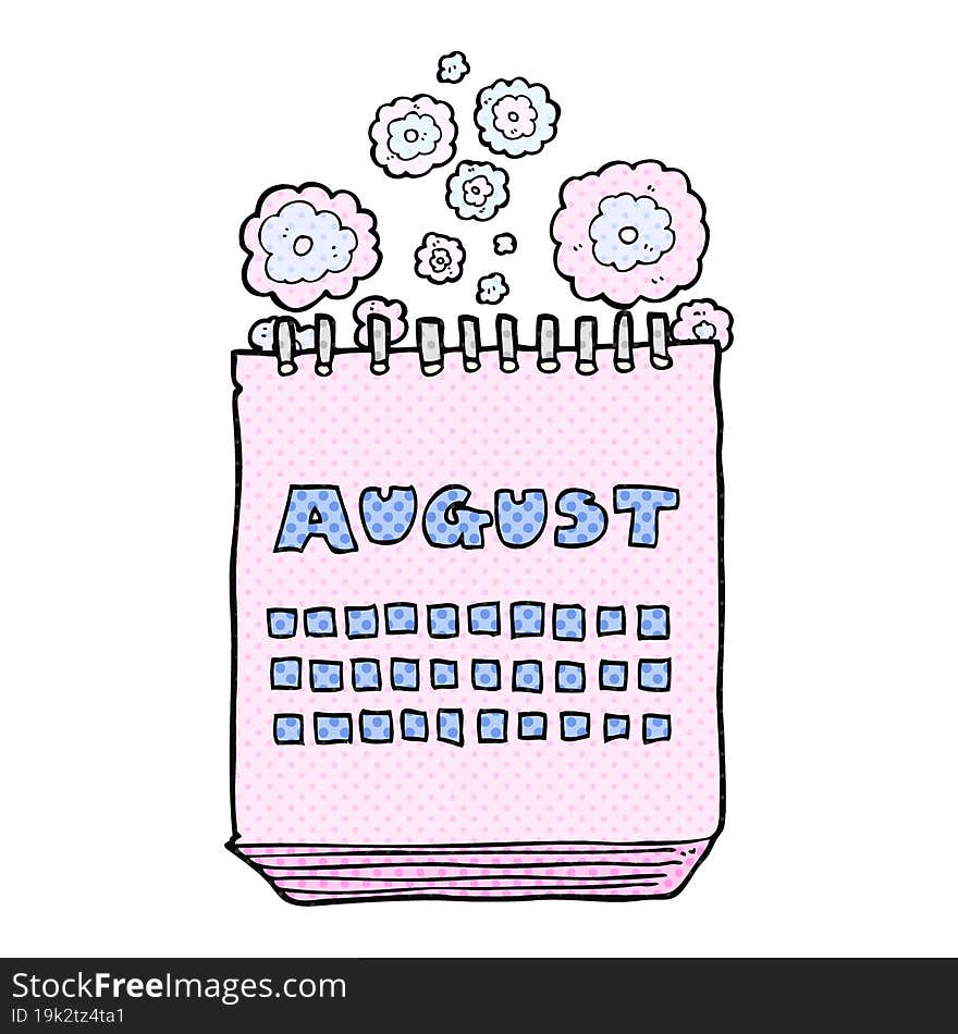 cartoon calendar showing month of august