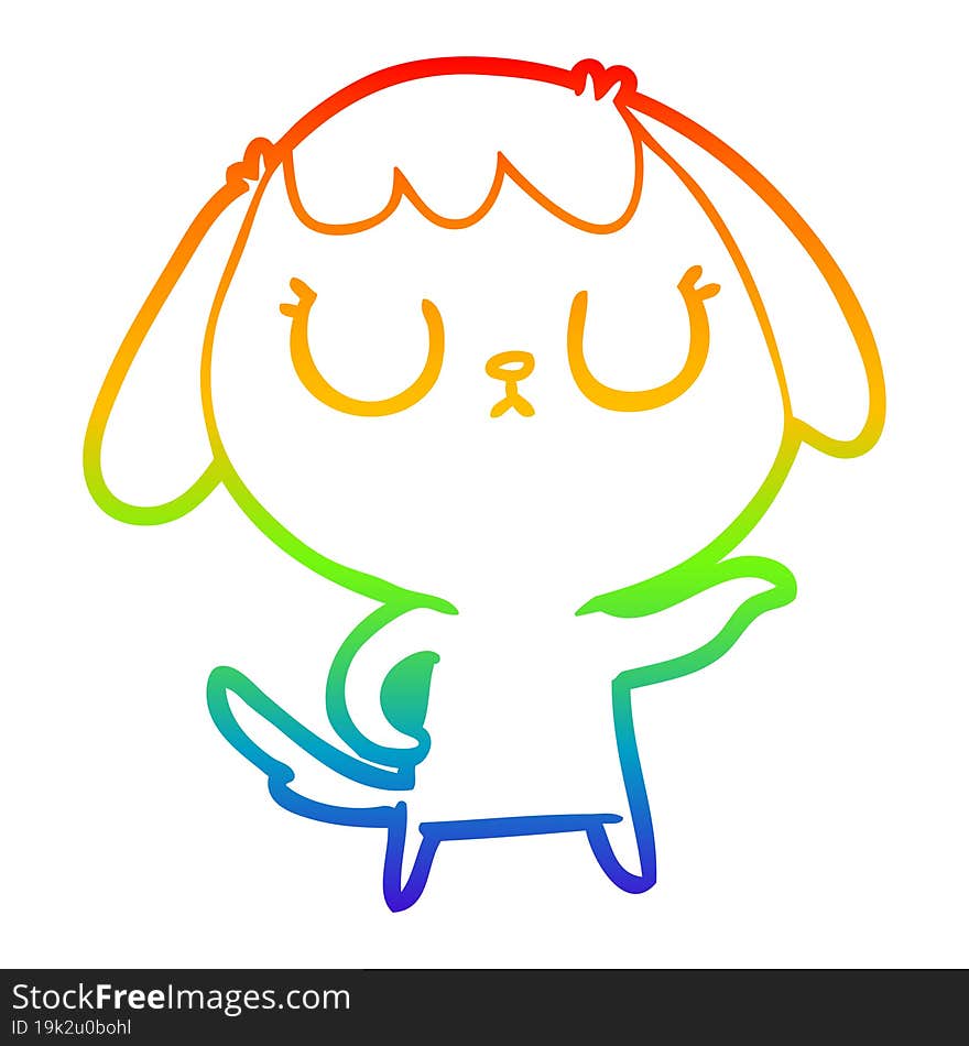 rainbow gradient line drawing of a cute cartoon dog