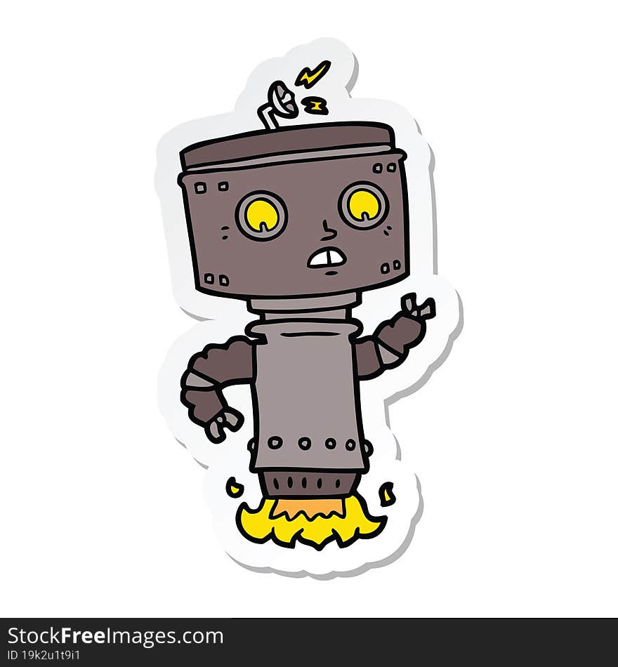 Sticker Of A Cartoon Robot Hovering