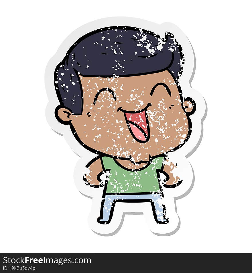 Distressed Sticker Of A Cartoon Man Laughing