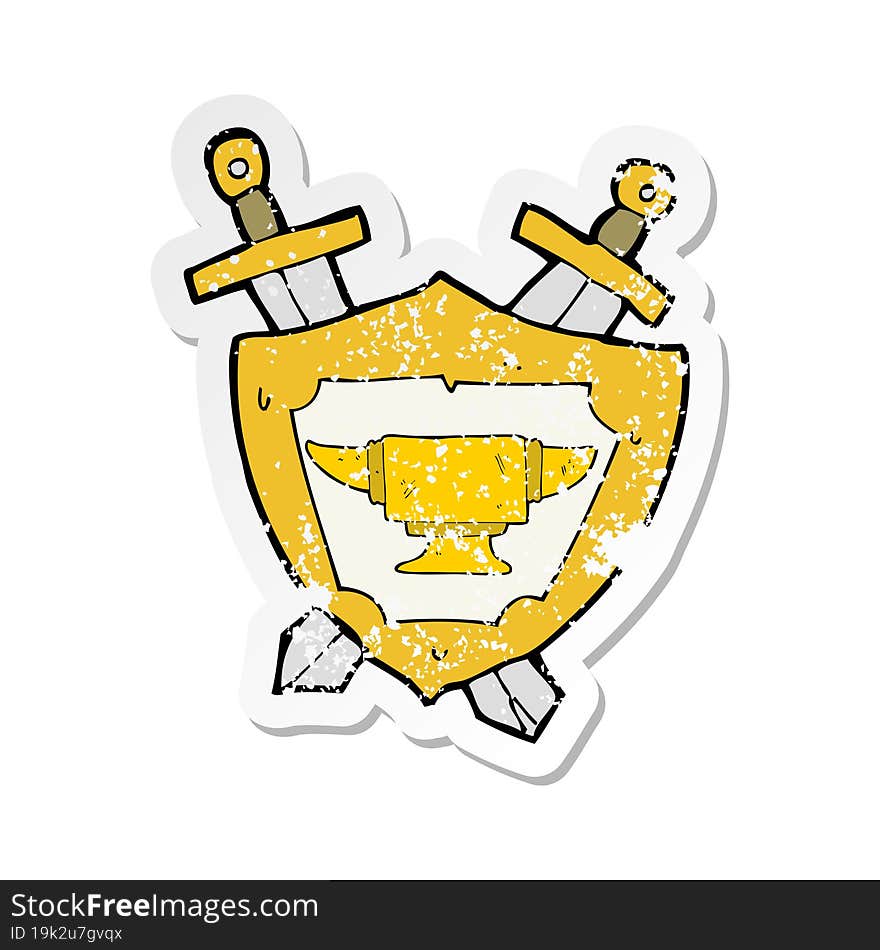 retro distressed sticker of a cartoon blacksmith anvil heraldry symbol