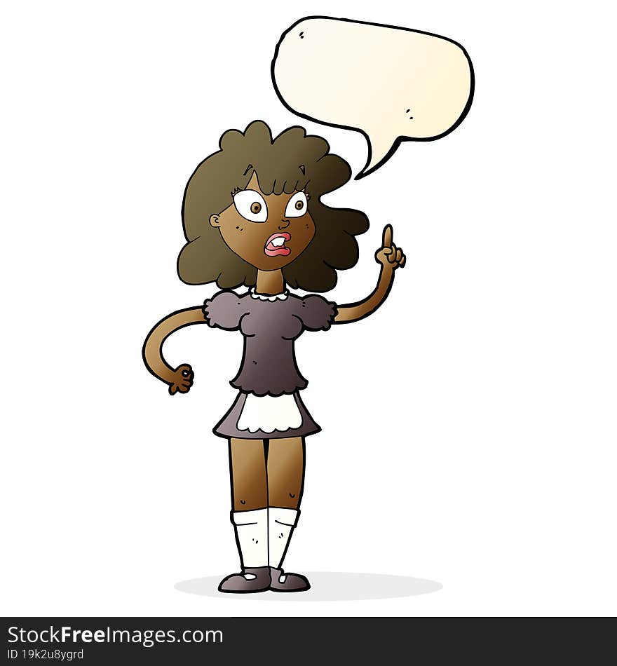 cartoon worried maid with speech bubble