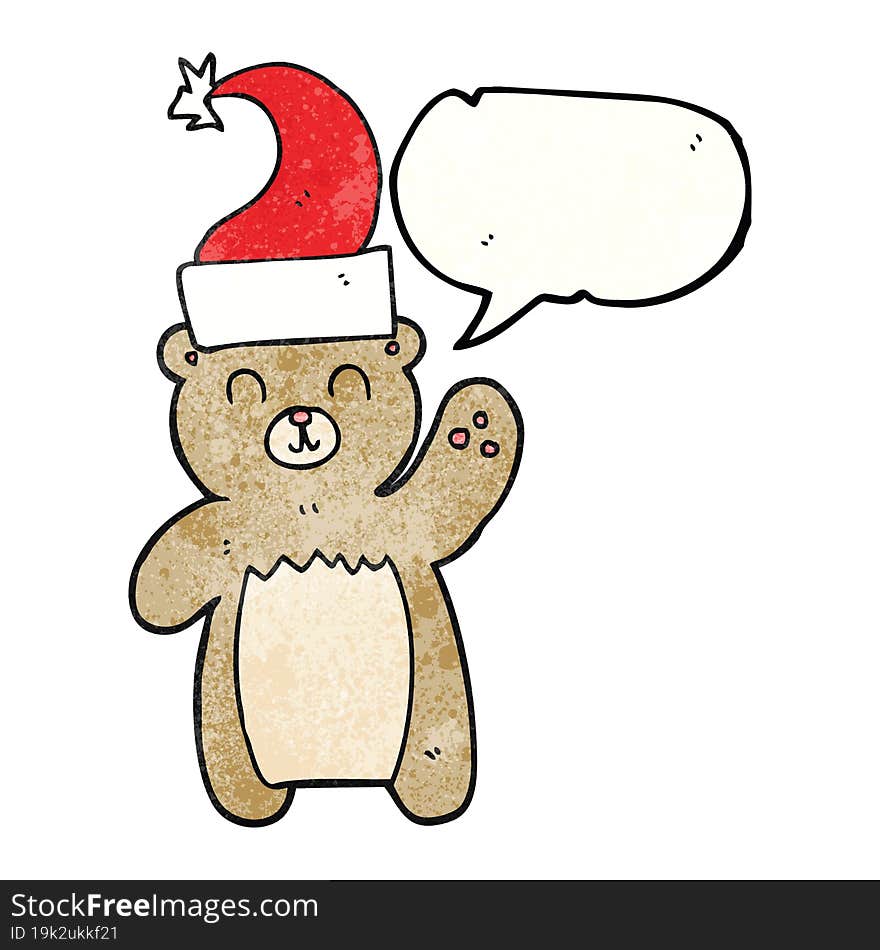 Speech Bubble Textured Cartoon Teddy Bear Waving