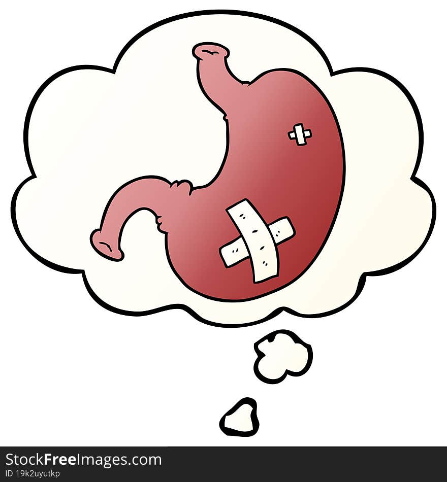 cartoon stomach with thought bubble in smooth gradient style