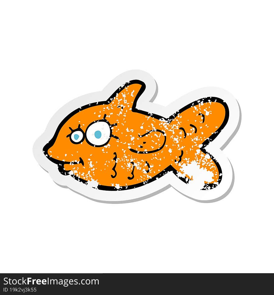 retro distressed sticker of a cartoon happy goldfish