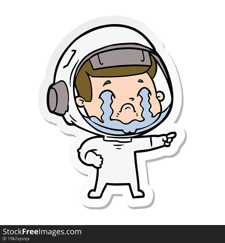 sticker of a cartoon crying astronaut