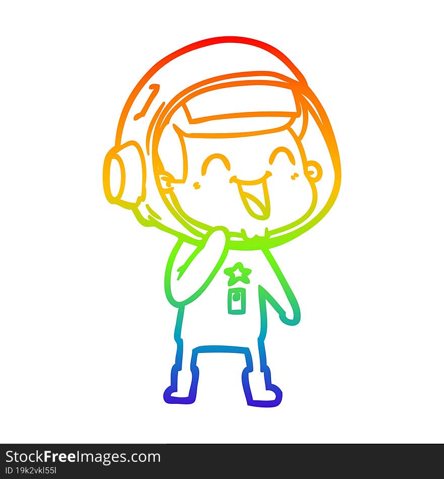 Rainbow Gradient Line Drawing Happy Cartoon Astronaut