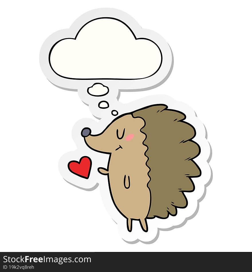 cute cartoon hedgehog and thought bubble as a printed sticker