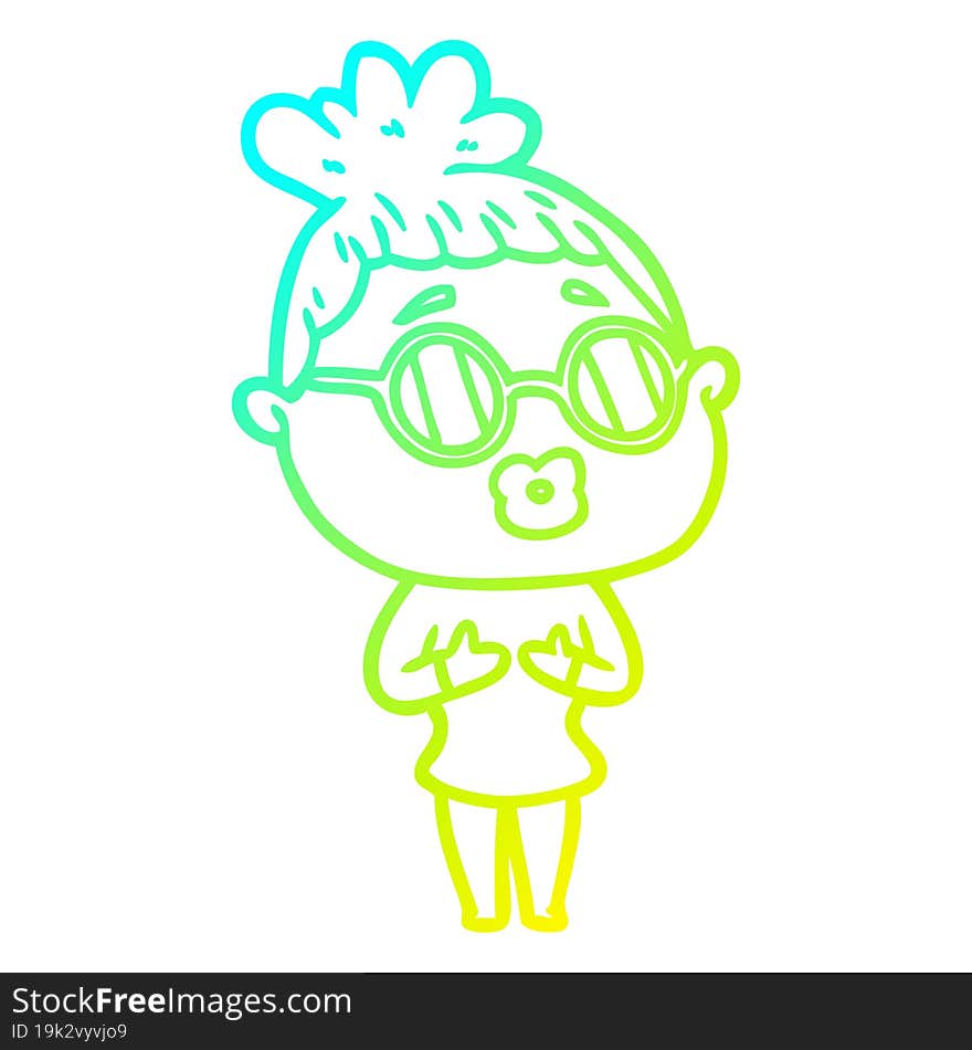 cold gradient line drawing of a cartoon woman wearing spectacles