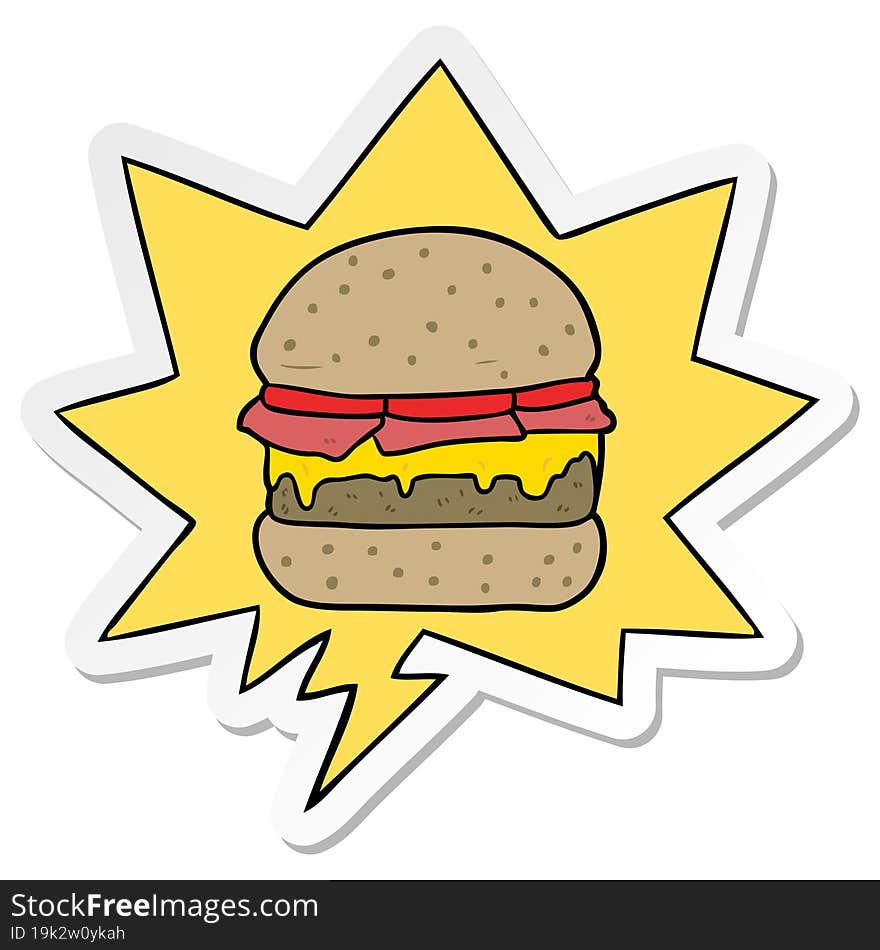 cartoon stacked burger with speech bubble sticker