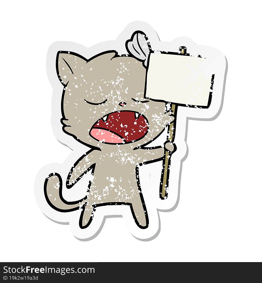 distressed sticker of a cartoon yawning cat