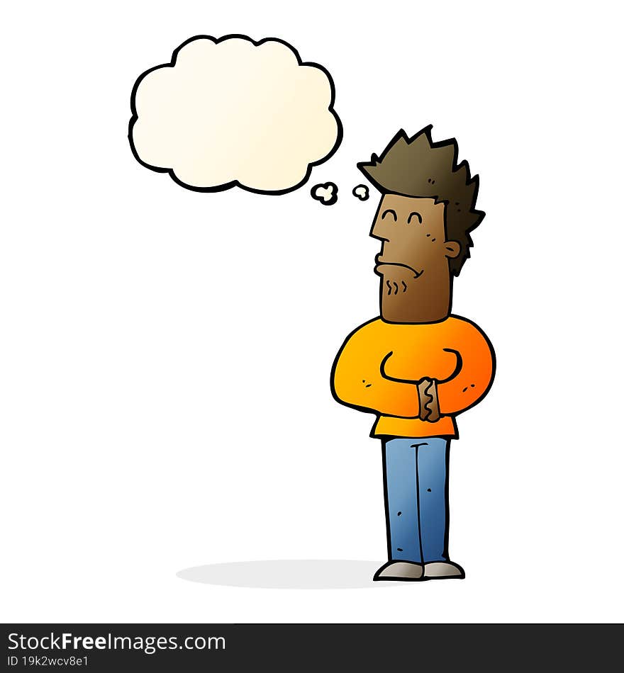 cartoon nervous man with thought bubble